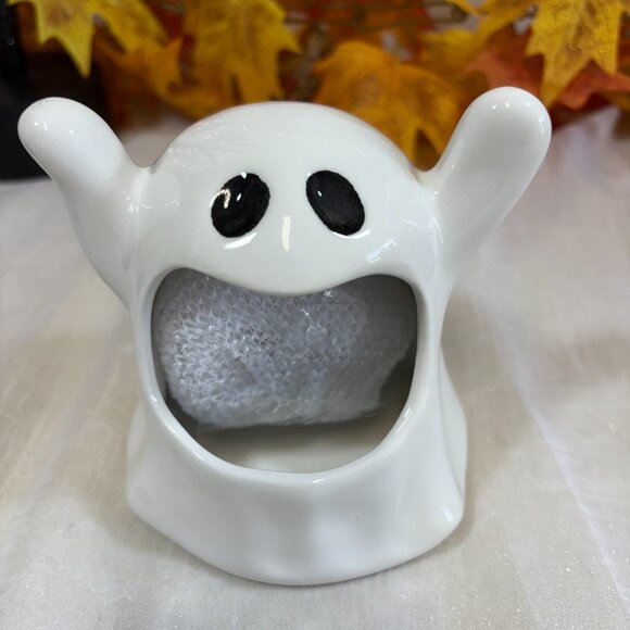 Happy Halloween  Ceramic Ghost Kitchen Sponge Scrubby Holder Shabby Chic New - Picture 1 of 5